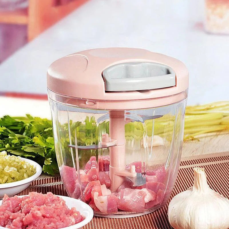 Manual Garlic Chopper & Vegetable Mincer - Rotating Hand Press, 500ml/900ml