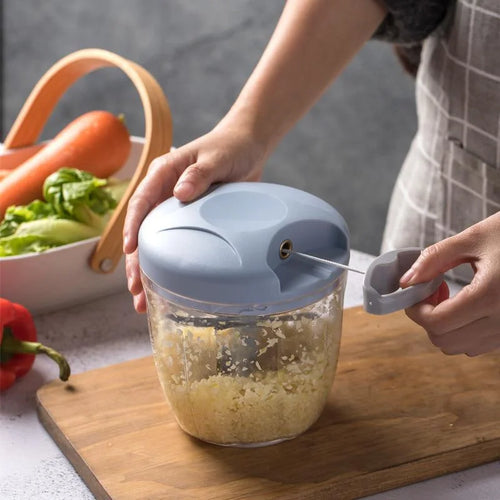 Manual Garlic Chopper & Vegetable Mincer - Rotating Hand Press, 500ml/900ml