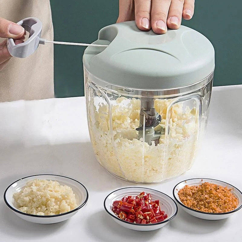 Manual Garlic Chopper & Vegetable Mincer - Rotating Hand Press, 500ml/900ml