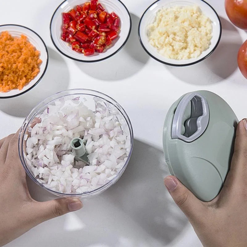 Manual Garlic Chopper & Vegetable Mincer - Rotating Hand Press, 500ml/900ml